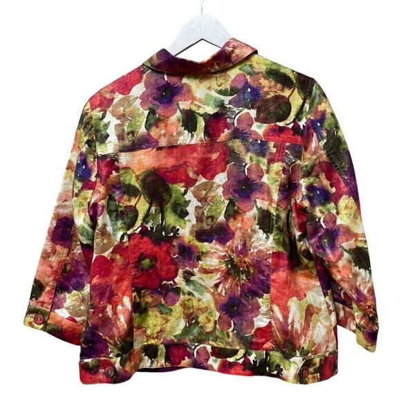 CHICO'S Watercolor Print Jacket Size Large (Chico's 2) Linen/Cotton Womens Top - Picture 6 of 11